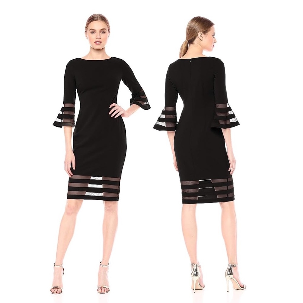 Calvin Klein Sheer Striped Bell Sleeve Dress